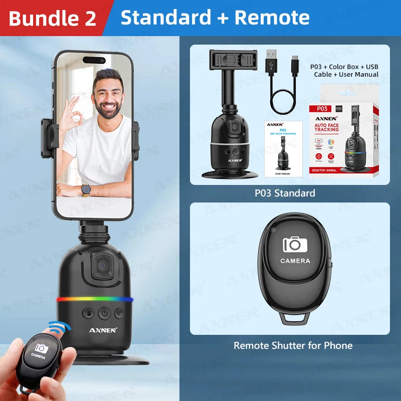 Smart Auto Face Tracking AI Gimbal for Smartphone & Action Camera 360° Vlog Kit w/ Tripod