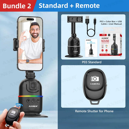 Smart Auto Face Tracking AI Gimbal for Smartphone & Action Camera 360° Vlog Kit w/ Tripod