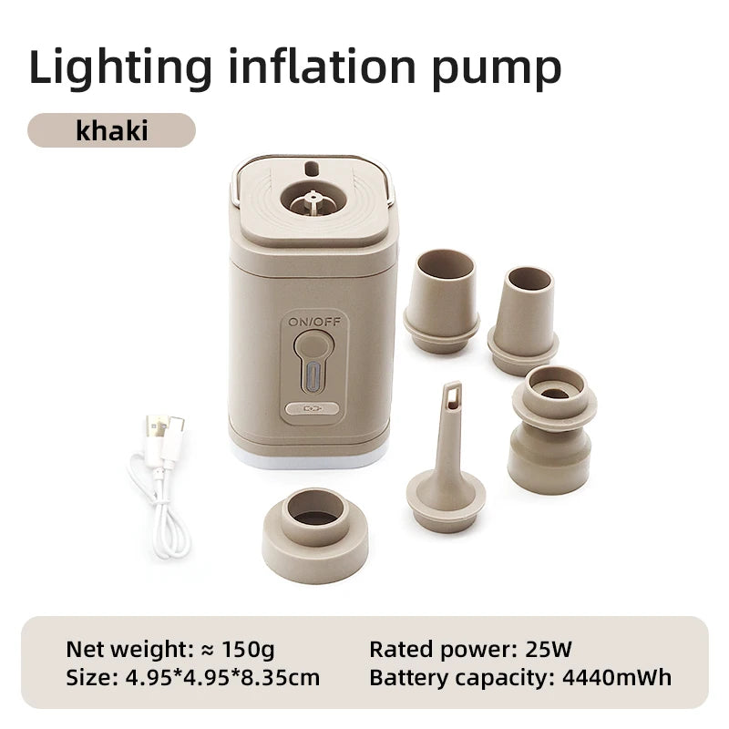 Mini Electric Air Pump Rechargeable Inflator for Camping Equipment with Light