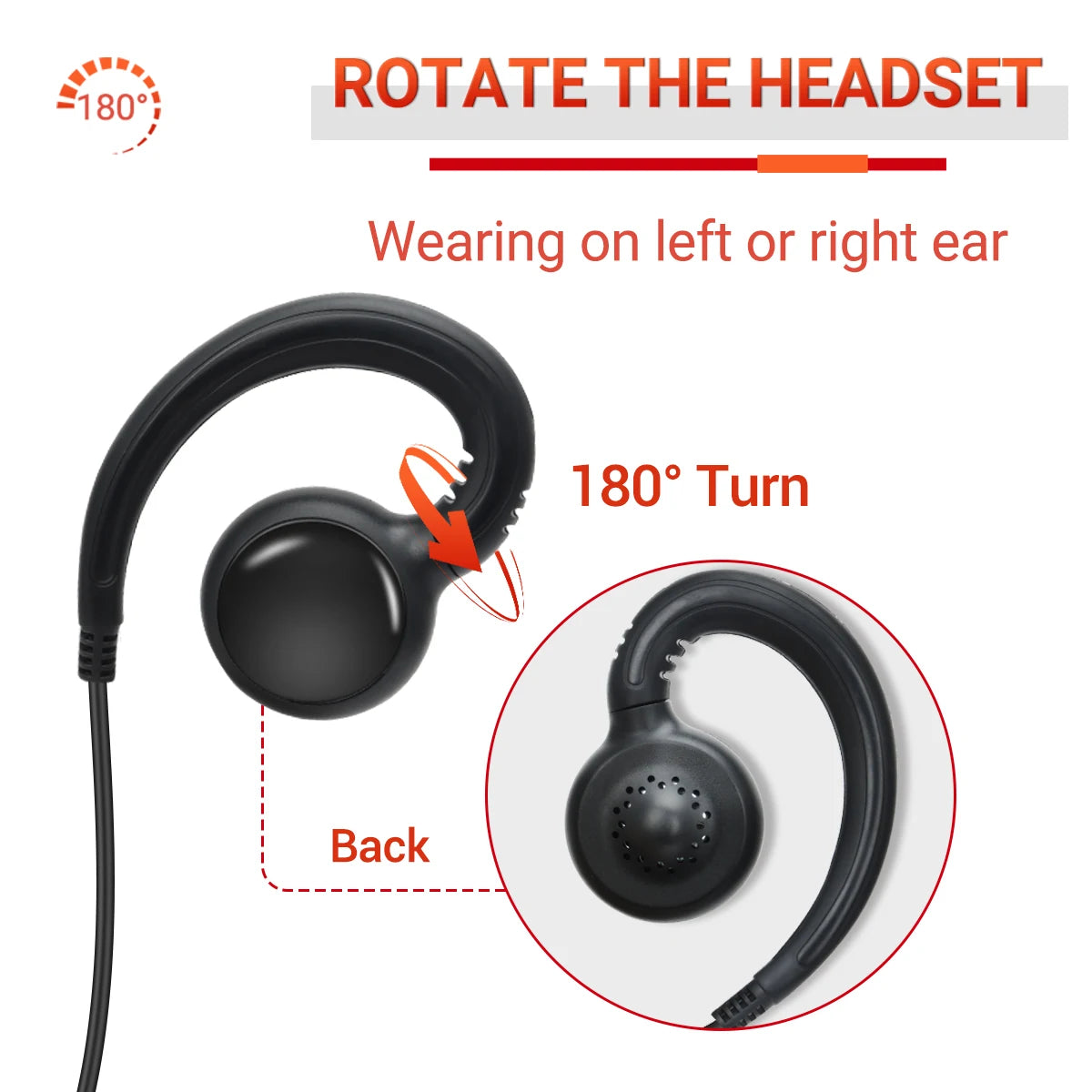 2pcs Pin Headset Earpiece Mic for Baofeng Walkie Talkie PTT Radio