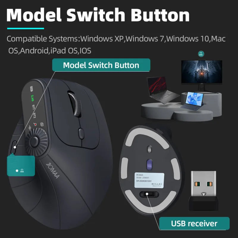 Wireless Vertical Mouse Rechargeable Ergonomic Optical Mice with Adjustment Knob