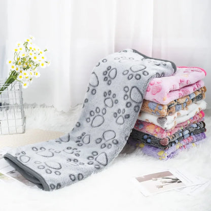 Pet Mat Warm Soft Fleece Blanket for Dog Cat Paw Print Bed