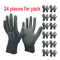 24 Pairs Work Gloves Safety Coated Grip Builders Gardening PU Black