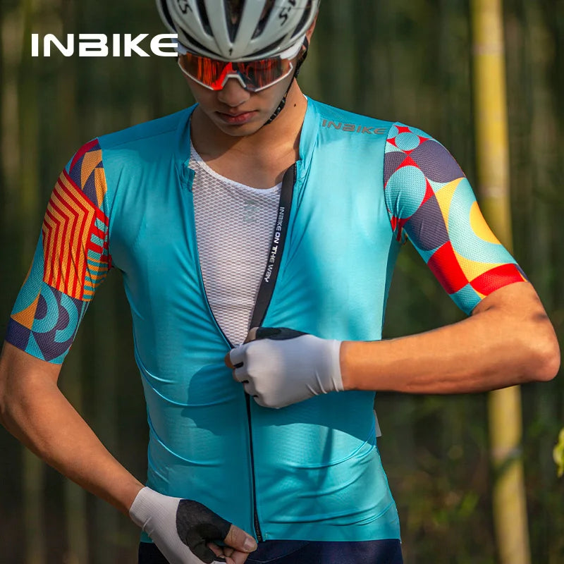 Quick Dry Cycling Jersey INBIKE Mens Short Sleeve Summer Full Zip 3 Pockets