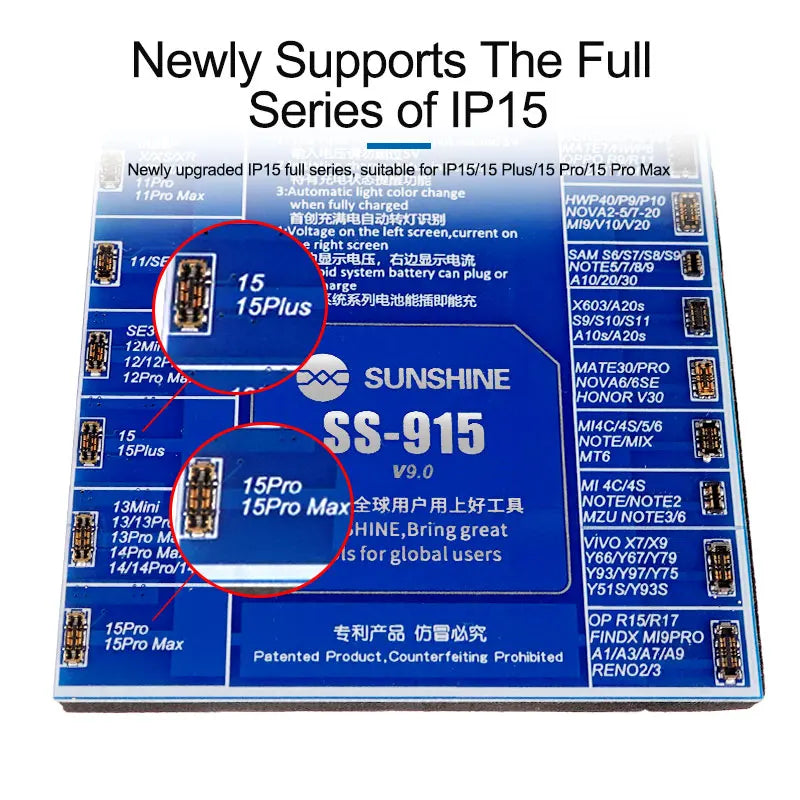 SUNSHINE SS-915 V9.0 IP Android Battery Activation Charging Board for 6G-15ProMax Huawei VOVI Activated Fast Charging Tool-EXPROTAS