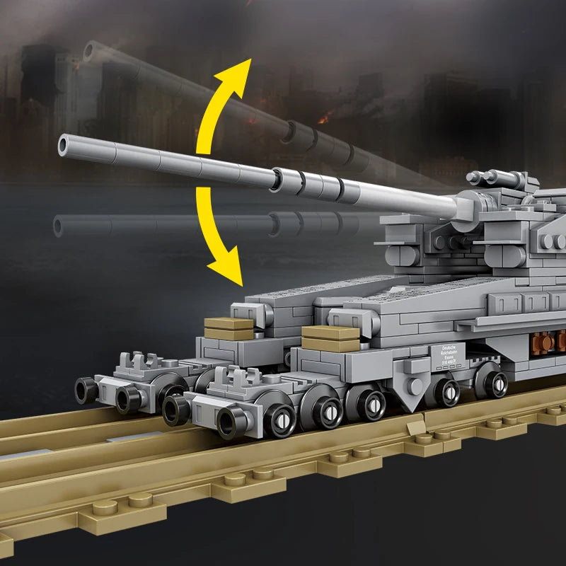NEW WW2 Railway Gun Building Blocks Military Cannon MOC Army Weapon Model Toy Gift