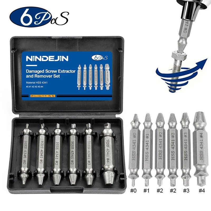 6pcs Screw Extractor Drill Damaged Bolt Remover Easy Out Bits Set