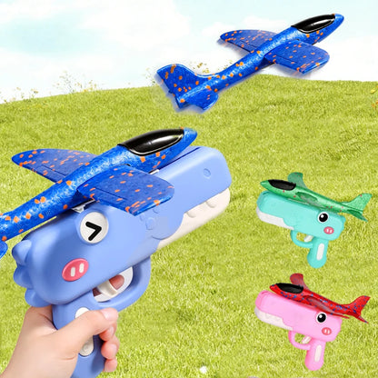 Dinosaur Foam Airplane Launcher Toy Glider Planes for Kids Outdoor Fun