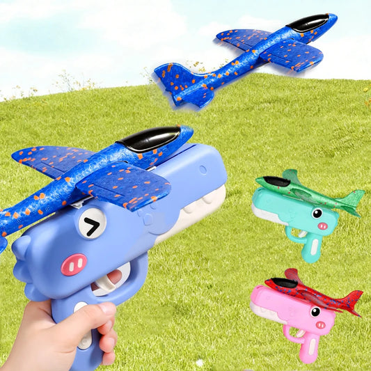 Dinosaur Foam Airplane Launcher Toy Glider Planes for Kids Outdoor Fun