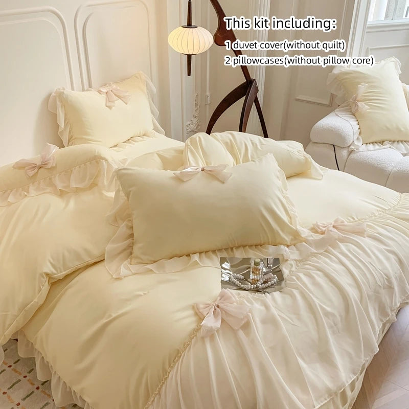 3pcs Ruffle Duvet Cover Bedding Set with Pillowcases for Bedroom