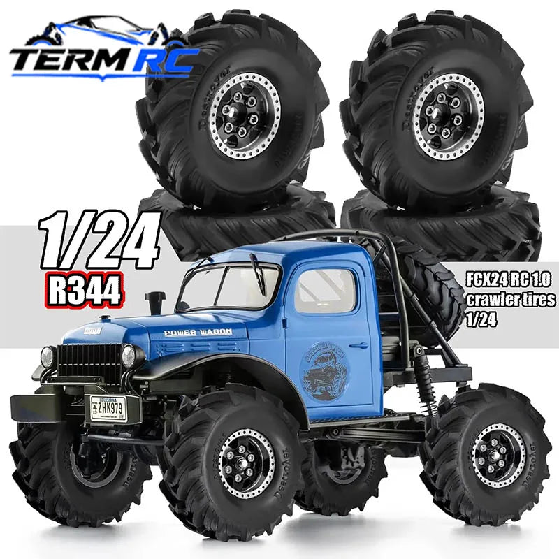 4Pcs Beadlock Wheels 1.0" Rims Mud Tyres for RC Axial SCX24 TRX4M