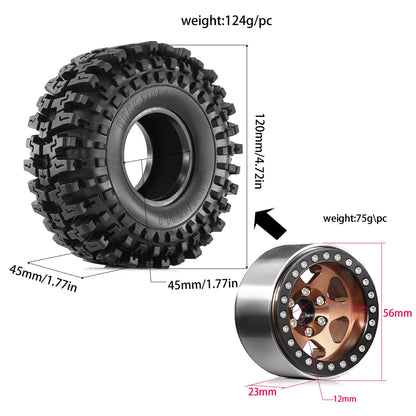 1.9" RC Beadlock Wheels | Metal Rim Tire Set for 1/10 TRX4 Axial D90 RC Crawlers