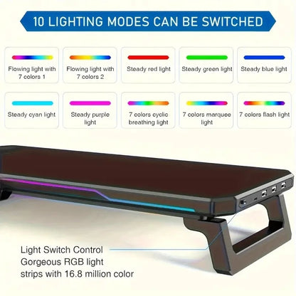 ITLY RGB Monitor Stand w/ 3 USB Ports Desktop Riser for PC Laptop 19.6"