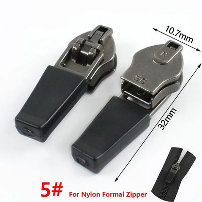 10/20/50Pcs 3# 5# Nylon Zipper Slider Formal/Reverse Zippers Head Resin Zip Tent Invisible Zips Pull Repair Kit Sewing Accessory