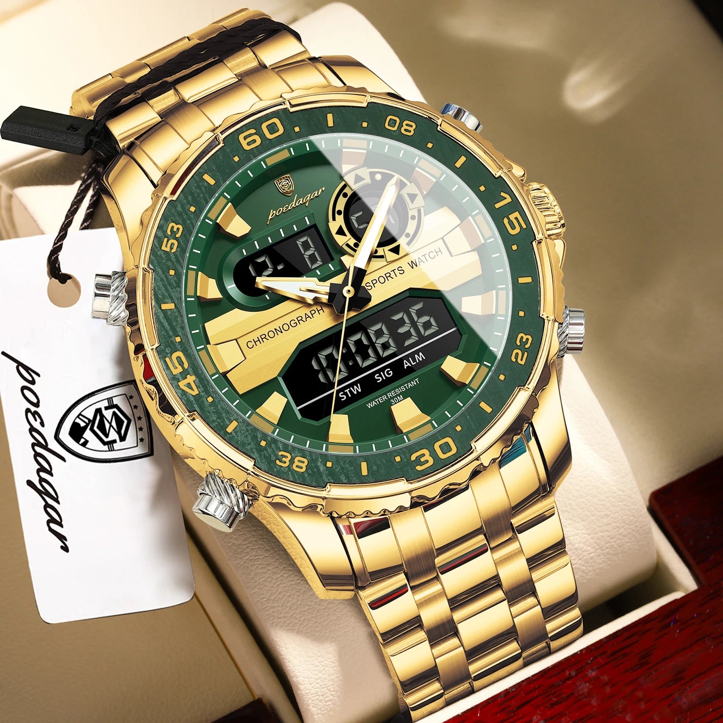 Stainless Steel Poedagar Men’s Waterproof Quartz Luminous Wristwatch Date