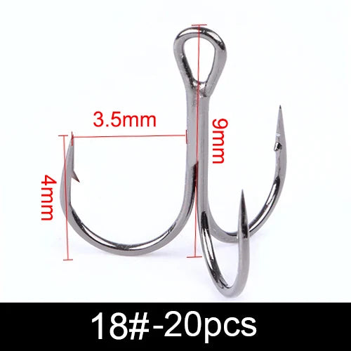 20Pcs Fishing Hooks Treble Carbon Steel Barbed Sharp 2/4/6/8/10#
