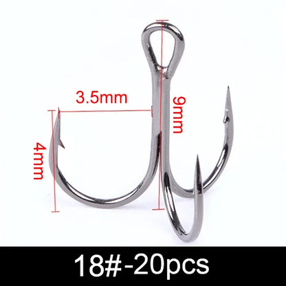 20Pcs Fishing Hooks Treble Carbon Steel Barbed Sharp 2/4/6/8/10#