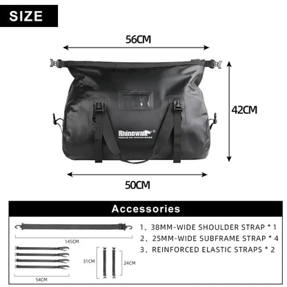 Rhinowalk Waterproof Motorcycle Tail Bag 45L PVC Saddle Dry Luggage Outdoor Back Sear Pack Motorbike Pannier Shoulder Bag Travel