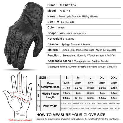Retro Leather Motorcycle Gloves Full Finger Non-Slip Protective Riding Gloves M-2XL