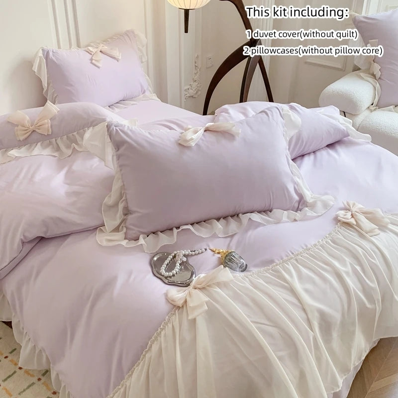 3pcs Ruffle Duvet Cover Bedding Set with Pillowcases for Bedroom