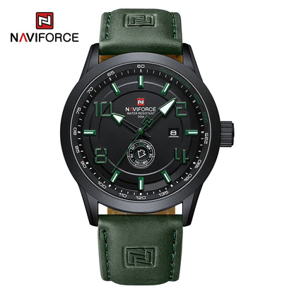 NAVIFORCE Trend Casual Wristwatch for Man Military Sports Water Resistant Leather Strap Men's Clock Quartz Calendar Male Watches-EXPROTAS