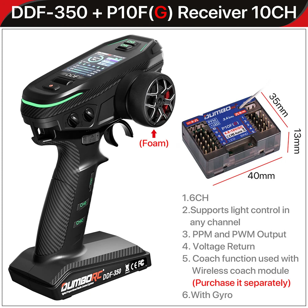 DUMBORC 10CH Controller 2.4G Transmitter Receiver for RC Car Boat Tank FHSS