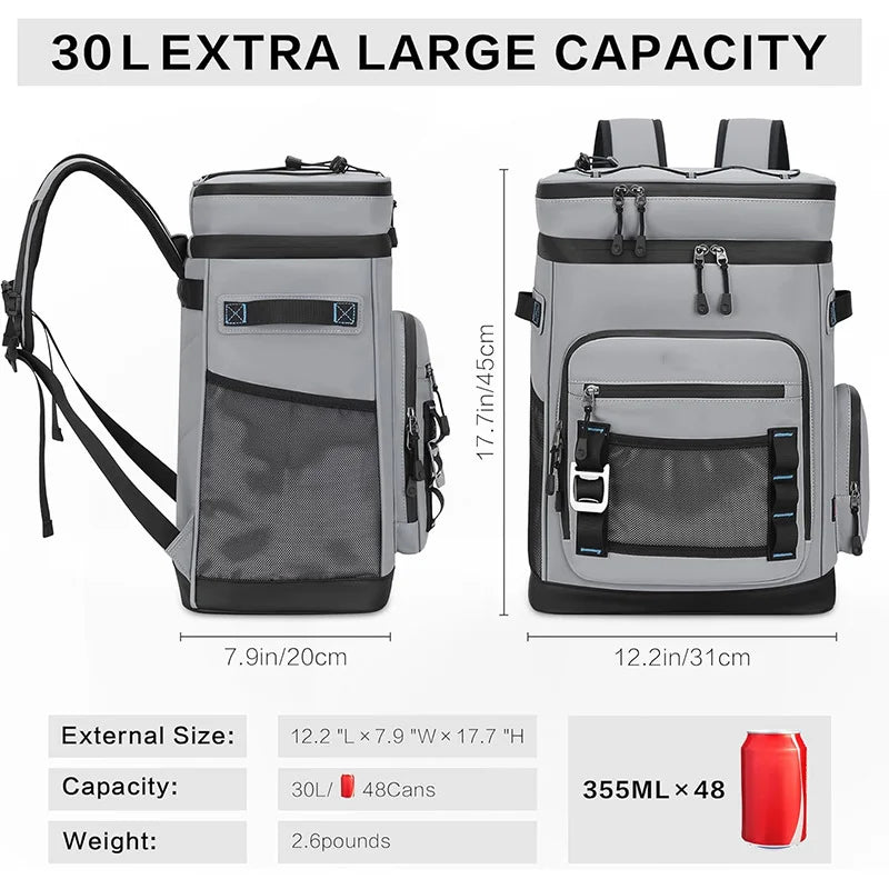 30L Insulated Backpack Cooler Bag Waterproof Rucksack for Camping Picnic
