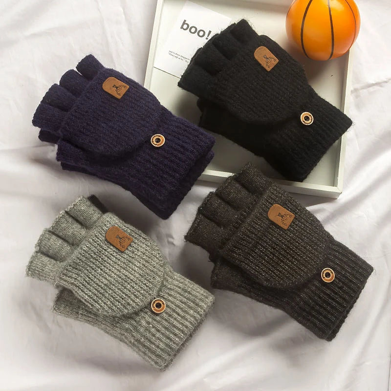 Knitted Fingerless Gloves Winter Warm Thermal Mittens for Men Women