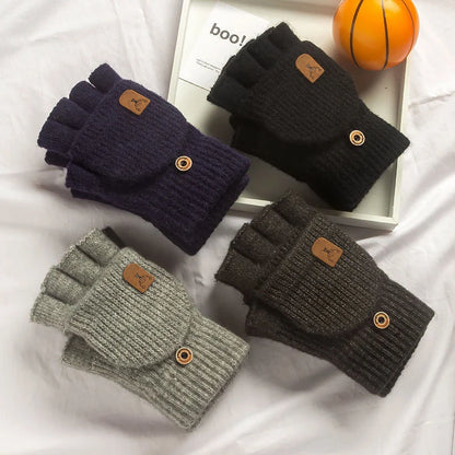 Knitted Fingerless Gloves Winter Warm Thermal Mittens for Men Women