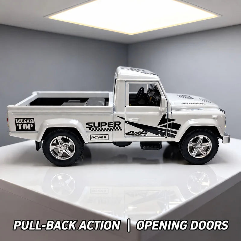1:36 Defender Style Alloy Pickup Truck Model Pull Back Toy with Doors