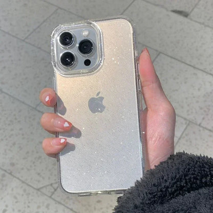 Transparent Glitter Shockproof Soft Case for iPhone 13-16 Pro Max Mini