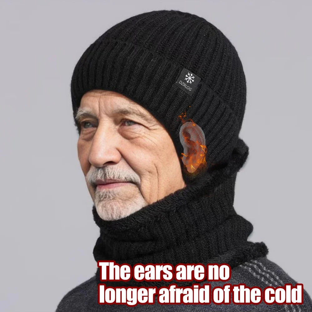Ear Protection Winter Knitted Hat Men Plush Warm Beanie Cap Outdoor