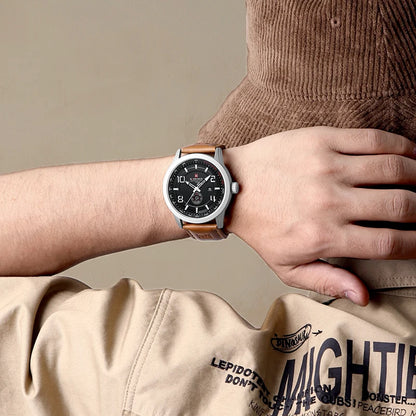 NAVIFORCE Trend Casual Wristwatch for Man Military Sports Water Resistant Leather Strap Men's Clock Quartz Calendar Male Watches-EXPROTAS