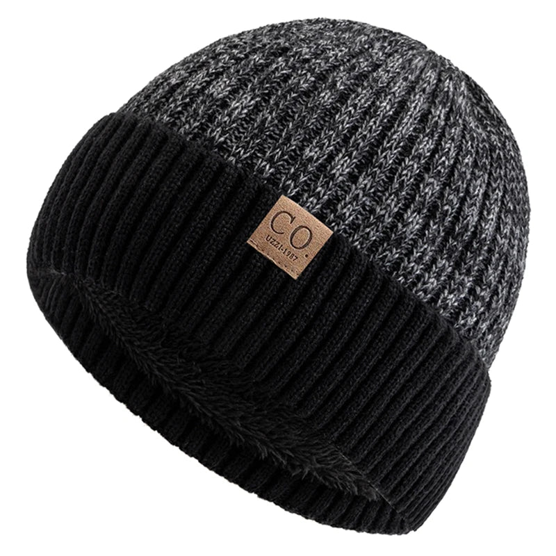 Unisex Two-tone Winter Hats Fur Lined Warm Beanie Cap for Men Women