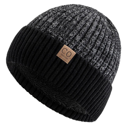 Unisex Two-tone Winter Hats Fur Lined Warm Beanie Cap for Men Women