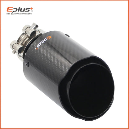 EPLUS Car Glossy Carbon Fiber Muffler Tip Exhaust System Pipe Mufflers Nozzle Universal Straight Stainless Black-EXPROTAS