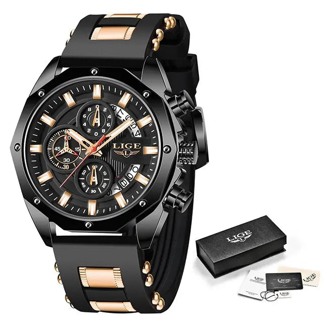 LIGE Fashion Men Watches Top Brand Luxury Silicone Sport Watch Men Quartz Date Clock Waterproof Wristwatch Chronograph Clock Man-EXPROTAS