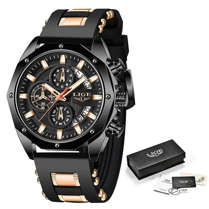 LIGE Fashion Men Watches Top Brand Luxury Silicone Sport Watch Men Quartz Date Clock Waterproof Wristwatch Chronograph Clock Man-EXPROTAS