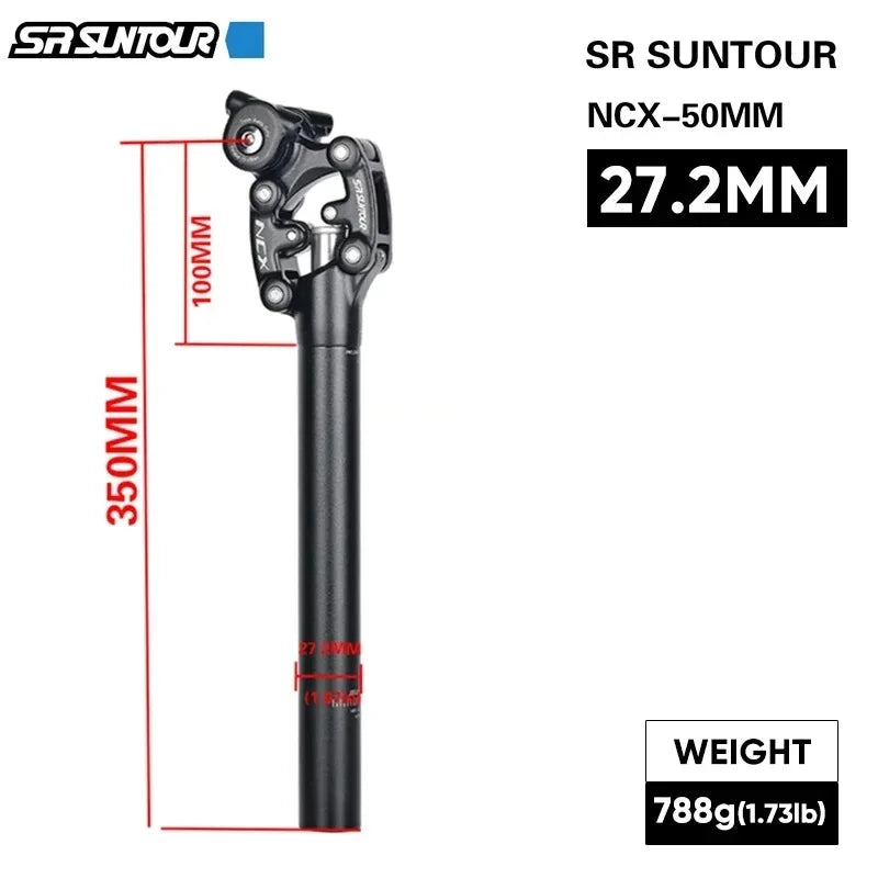 SR Suntour NCX Suspension Seatpost 50mm Travel MTB 27.2–33.9 x 350mm