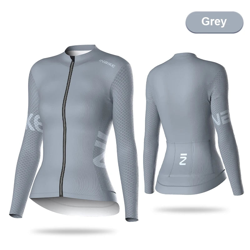 INBIKE Womens Long Sleeve Cycling Jersey Spring Autumn MTB Road Slim Fit Top