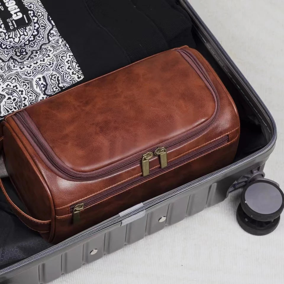 Leather Toiletry Bag Men Women Dopp Travel Hanging Large Cosmetic Wash Bags