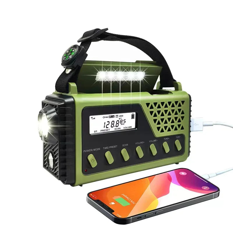 10000mAh Emergency Solar Hand Crank Radio Power Bank Portable Charger