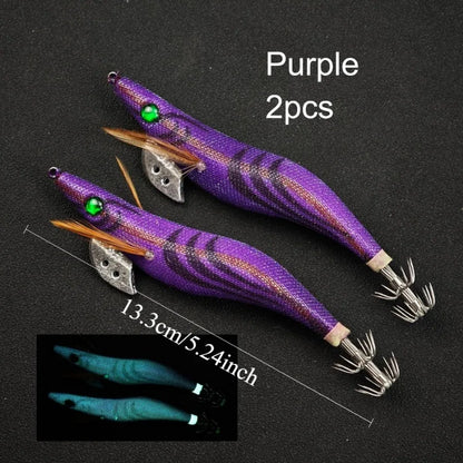 2pcs Shrimp Jig Lure 13cm Luminous Squid Octopus Saltwater Fishing Hooks