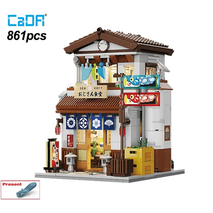 Cada LED City Japanese Street View Bricks Shop LED Japanese Steamed Bun House Architecture Building Blocks Summer Cafe Toys-EXPROTAS