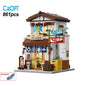 Cada LED City Japanese Street View Bricks Shop LED Japanese Steamed Bun House Architecture Building Blocks Summer Cafe Toys-EXPROTAS