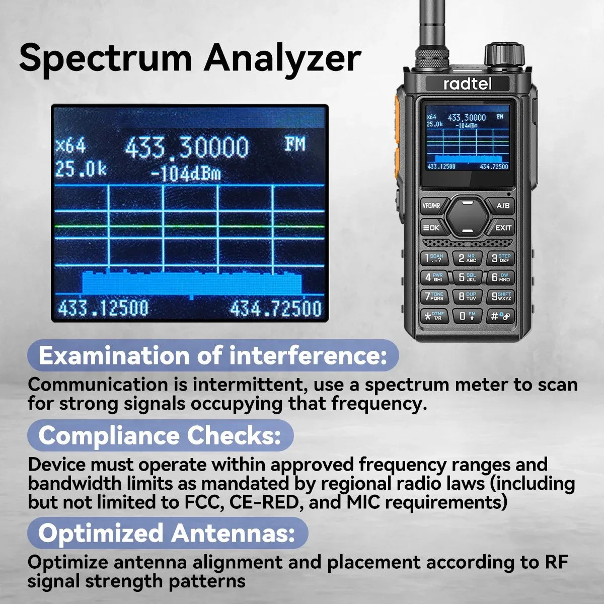 Radtel Walkie Talkie RT-910 5W 960 Channels Ham Radio AM/FM 45-59Mhz