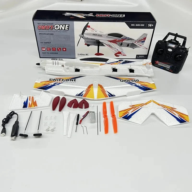 QIDI-550 3D RC Airplane 500mm Wingspan One-Key Hanging Stunt with 6-Axis Gyro Wind Resistant Flight Control RTF Aircraft-EXPROTAS