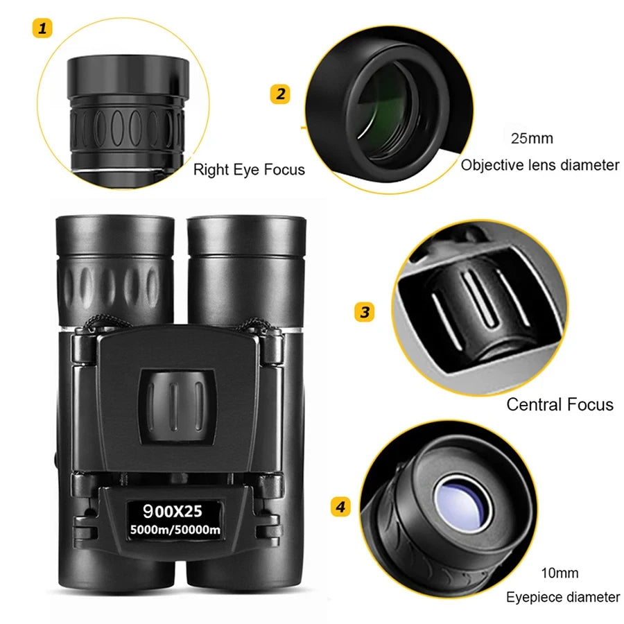 900x25 HD Binoculars FMC BAK4 Optics Portable Long Range Hunting Hiking