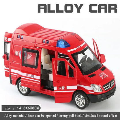 1:32 Mini Alloy Car Diecast Ambulance Fire-Truck Policecar Model Sound And Light Vehicle Simulation Collection Gifts Toys Boys-EXPROTAS