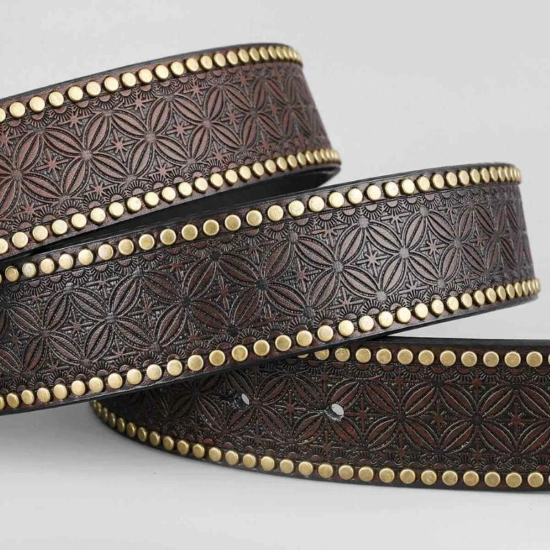 Buckle Cowboy Belt Western Bull Head Vintage Leather for Men Women